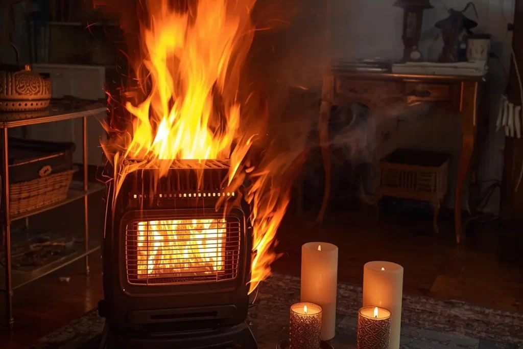 Heater on fire